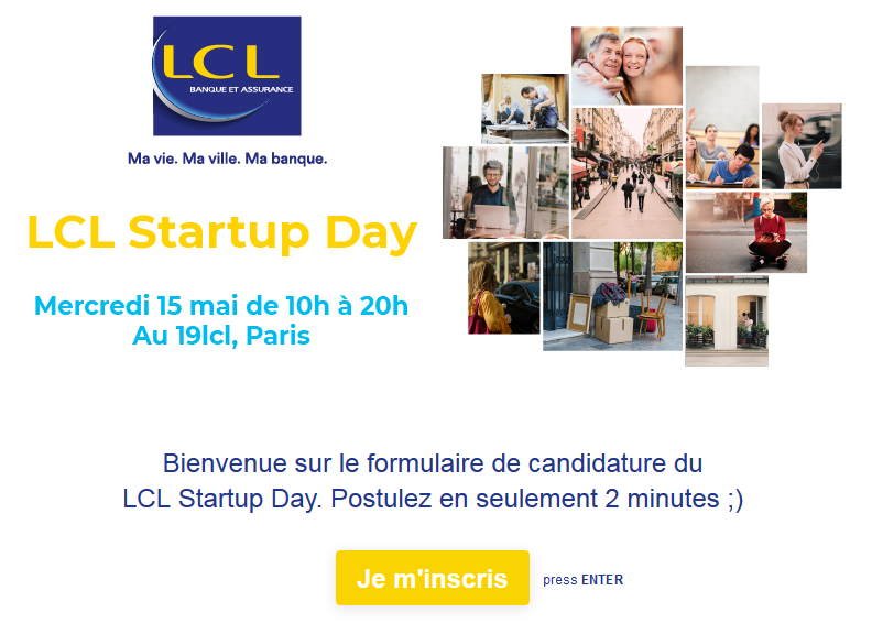 Page du formulaire d'inscription au LCL Startup Day