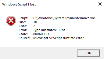 Message Windows erreur exécution